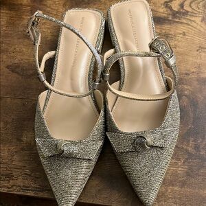 White House Black Market Silver Heels with Bow Detail